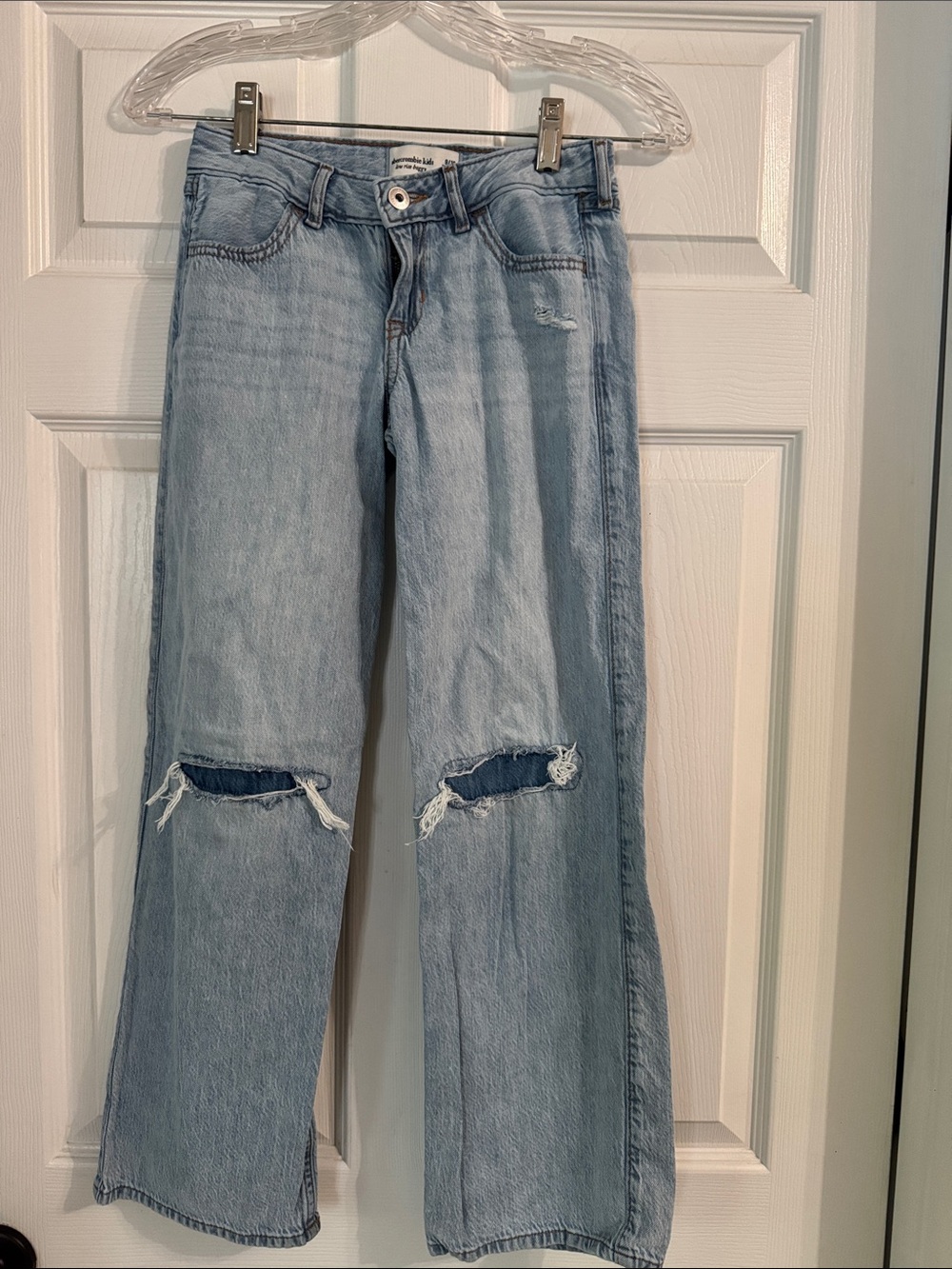 abercrombie kids light blue distressed wide leg jeans